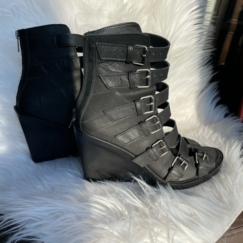 Ann Demeulemeester black ankle wedges heel sandal. Like new